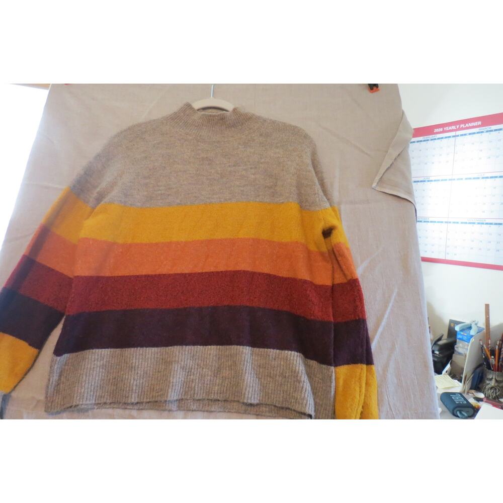 70s Retro Colorblock Stripe Sweater S/P Rust Mustard Burgundy